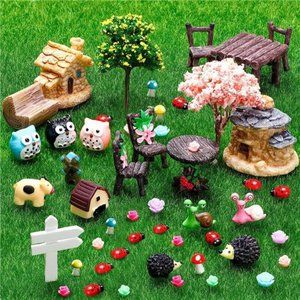 64 Pieces Miniature Fairy Garden Accessories Mini Animals Miniature Ornament Kit